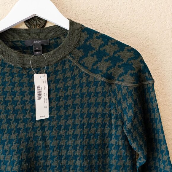 J.Crew NWT 100% Merino Wool Houndstooth Sweater Green Blue Crewneck XS $98 - Picture 4 of 12